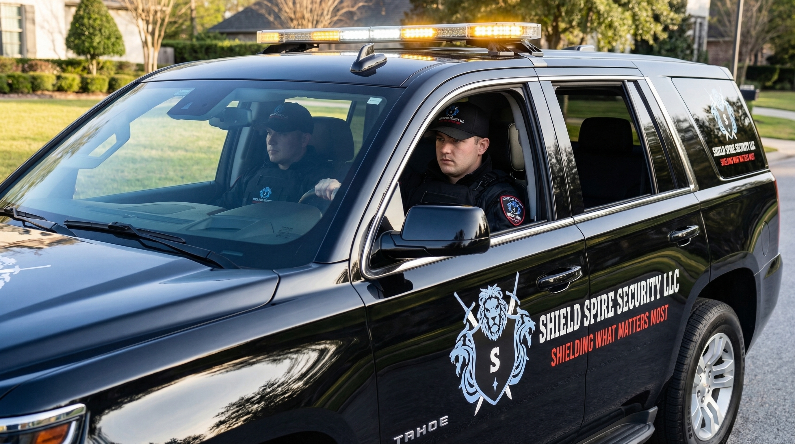 Shield Spire Security mobile patrol vehicle conducting security operations