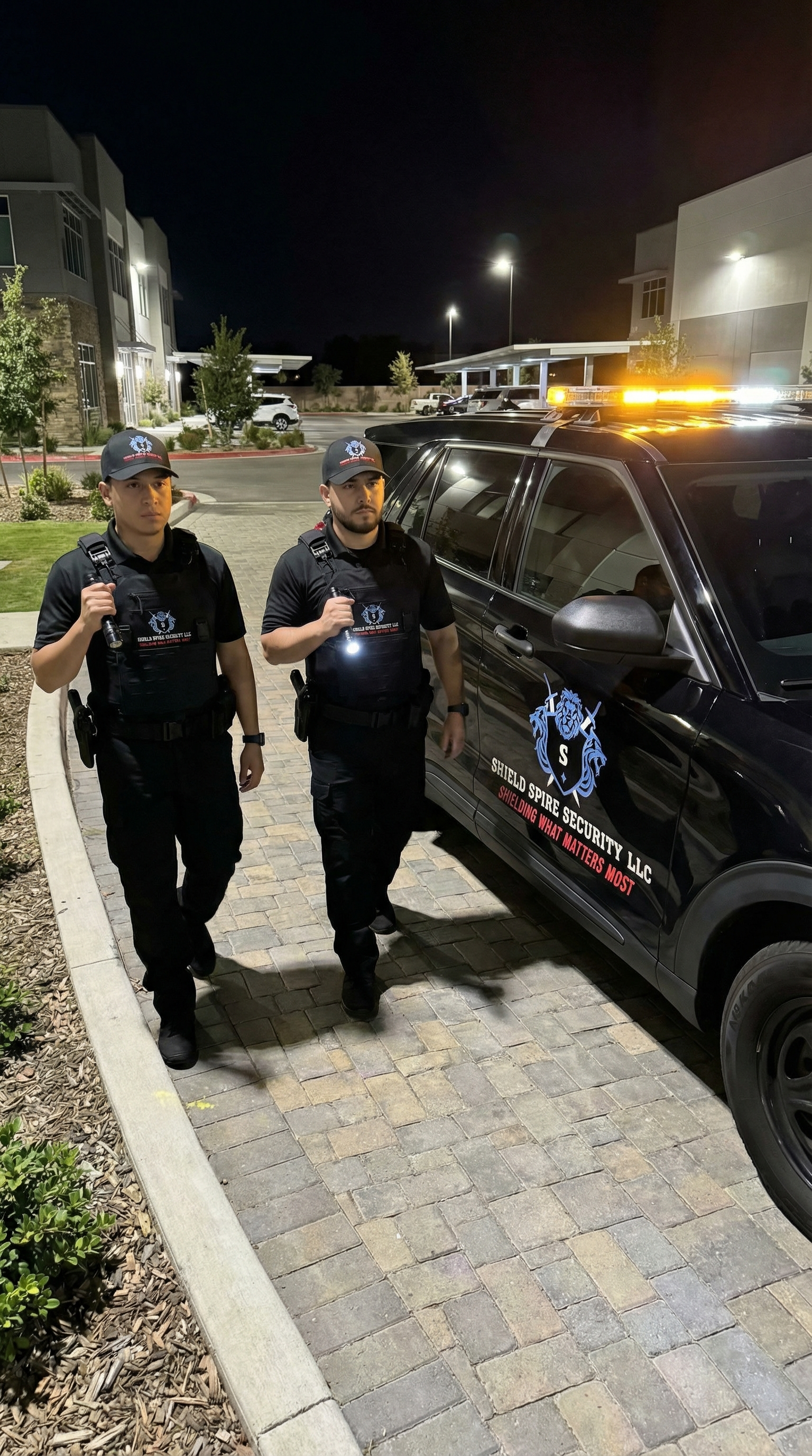 Security officer conducting a construction site security inspection in Texas