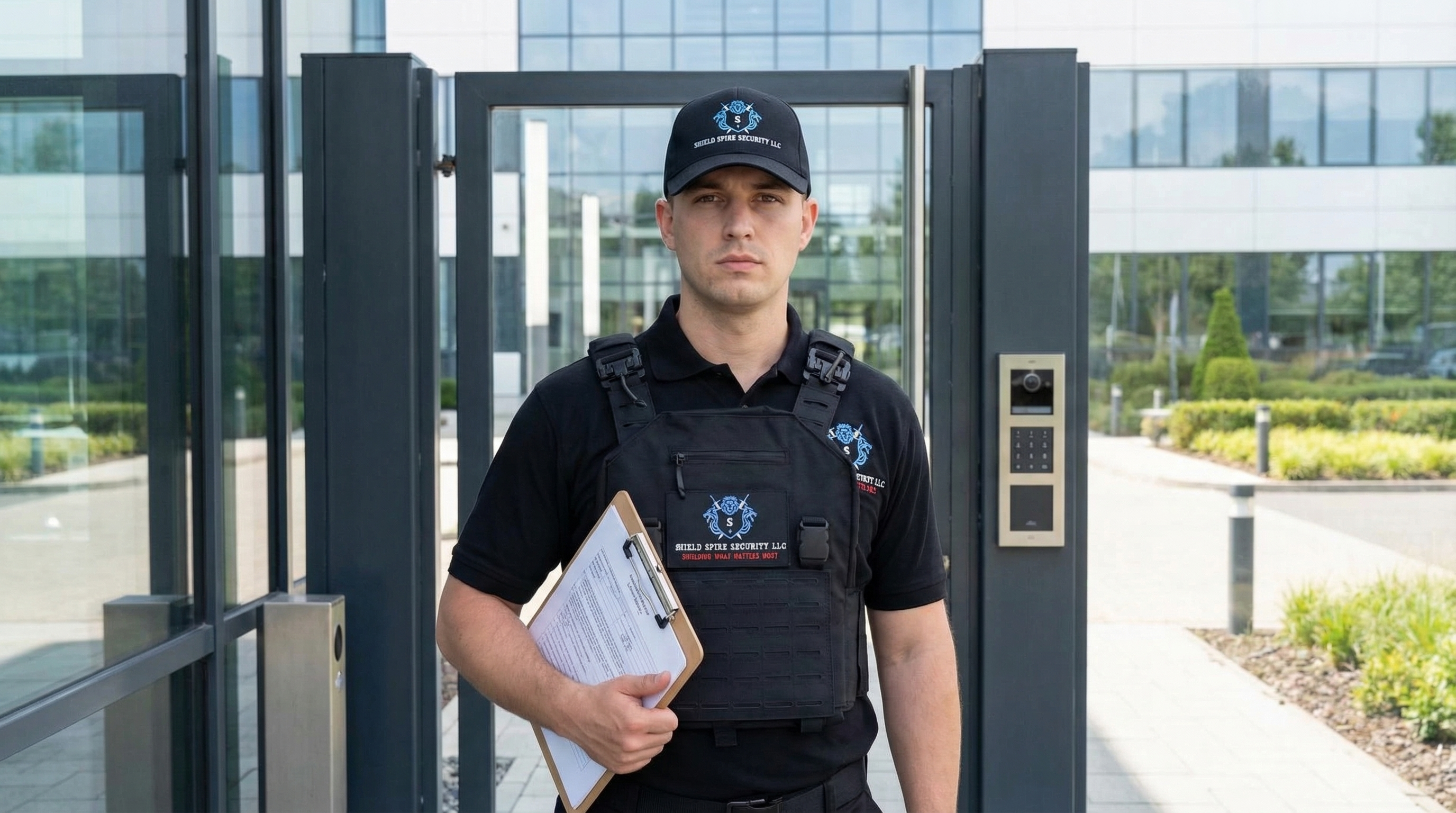 Professional Texas security officer protecting a commercial property