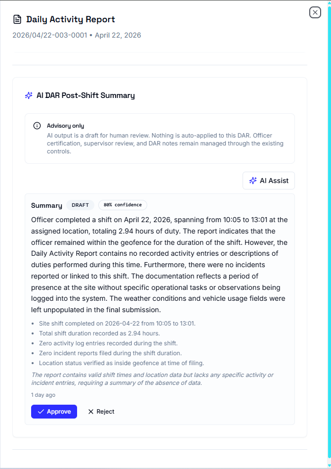 The new AI Smart Activity Reports provides tenant administrators with centralized control over daily activity and shift assignments by their employees.